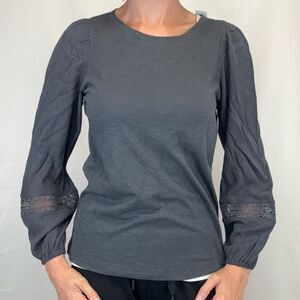 LOFT Women’s Peasant Sleeve Sweatshirt Blouse NWT Medium Dark Grey